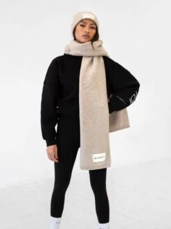 Label Knitted Scarf - Toasted Taupe -Blakely 133BEIGE 04D