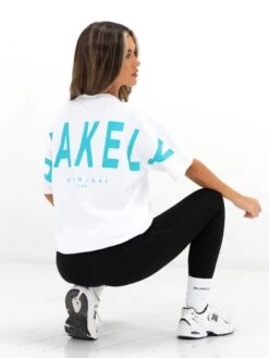 Isabel Oversized T-Shirt - White & Aqua -Blakely 196IWWHITE AQUA02D