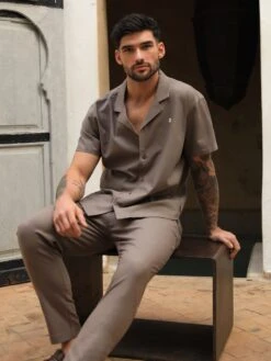 Nador Open Collared Shirt - Mocha Brown -Blakely 2331MOCHABROWNLEADD