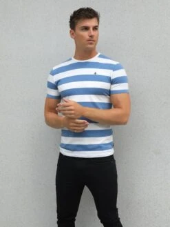 Loano Stripe T-Shirt - Mid Blue -Blakely 2376MIDBLUED 2