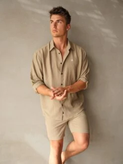 Salvatore Long Sleeve Shirt - Tan -Blakely 2385Sand 03D