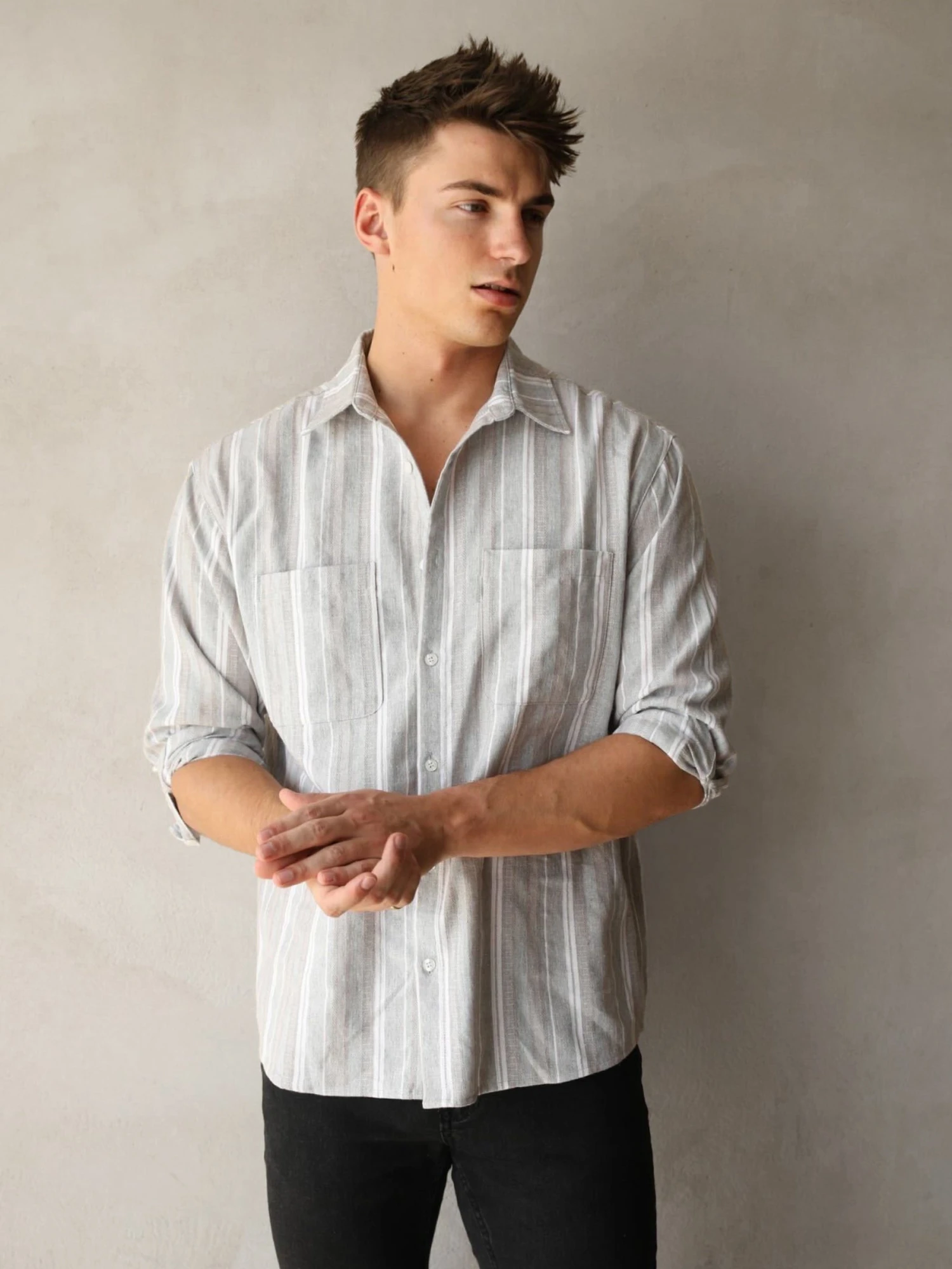 Rialto Stripe Shirt - Taupe 2 Rialto Stripe Shirt - Taupe