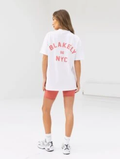 NYC Oversized T-Shirt - White & Sunrise Coral -Blakely 3140WCORAL01D