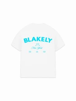 Crest Relaxed T-Shirt - White & Aqua -Blakely 3141MAQUA01D