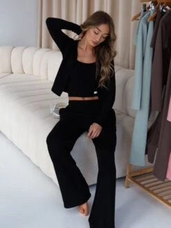 Soft Waffle Trousers - Black -Blakely 3302BLACKD