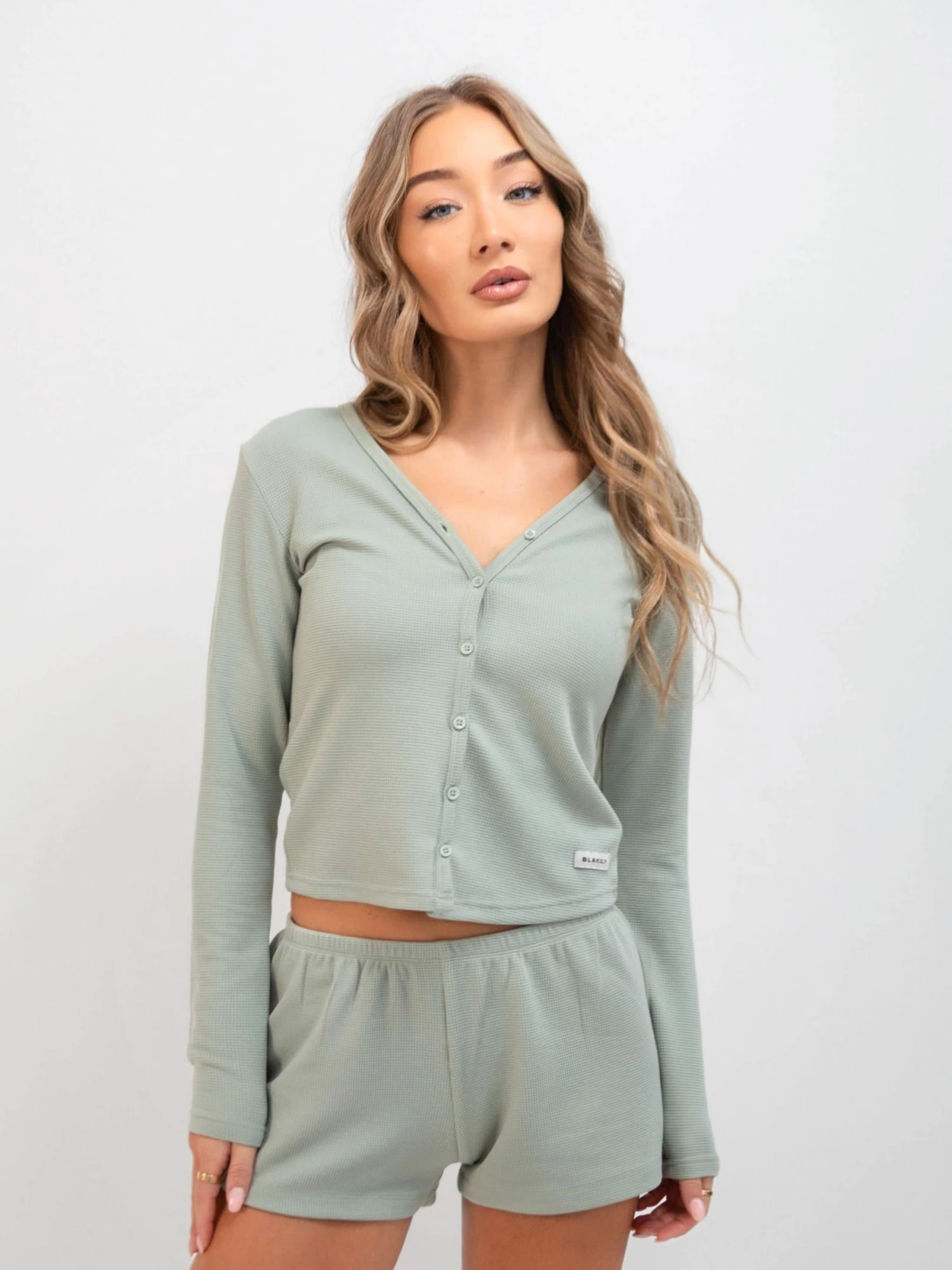 Soft Waffle Cardigan - Sage Green 3 Soft Waffle Cardigan - Sage Green