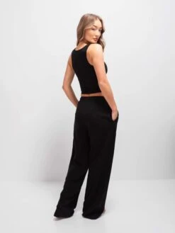 Soft Waffle Trousers - Black -Blakely 3308Black 02D