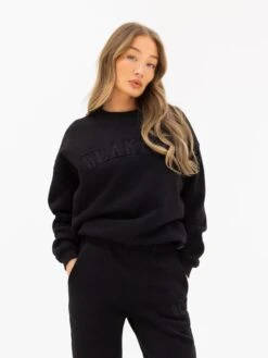 Tonal Varsity Oversized Jumper - Black -Blakely 3444WBLACK02D