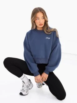 Off Duty Cropped Jumper - Steel Blue -Blakely 3580BLUE03D