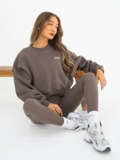 Off Duty Cropped Jumper - Ash Brown -Blakely 3580BROWN02D