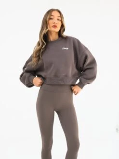 Off Duty Cropped Jumper - Ash Brown -Blakely 3580BROWN03D