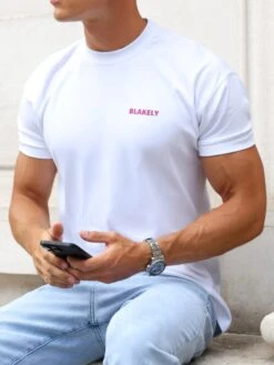 Arlo Relaxed T-Shirt - White & Pink -Blakely 3619WHITE04D