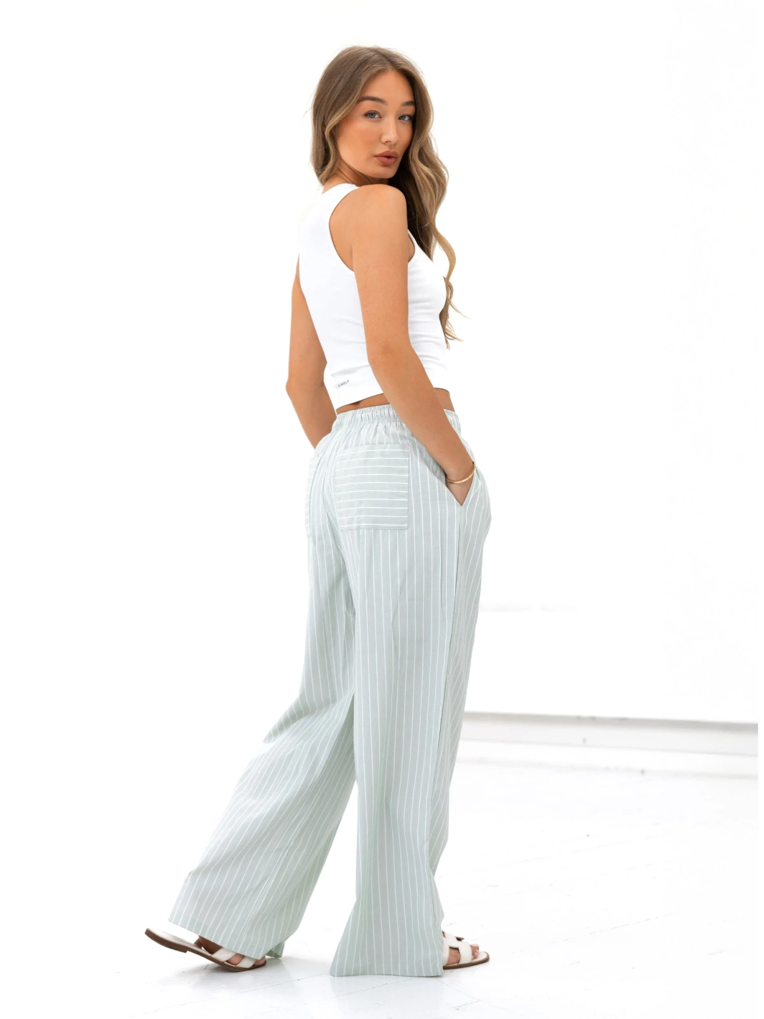 Elodie Stripe Trousers - Green 6 Elodie Stripe Trousers - Green - Image 4