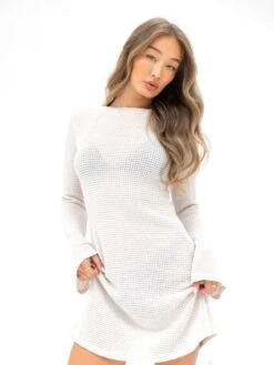 Crochet Mini Dress - Off White 12 Crochet Mini Dress - Off White -Blakely 3685WHITED 2