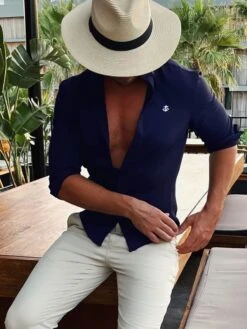 Worcester Fitted Stretch Shirt - Navy -Blakely 595AWorcesterEditHatD