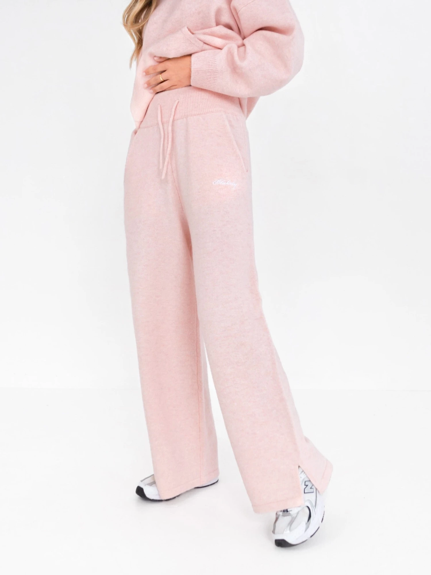 Knitted Wide Leg Sweatpants - Marshmallow Pink 5 Knitted Wide Leg Sweatpants - Marshmallow Pink - Image 3