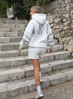 Isabel Oversized Hoodie - Marl White And Pale Lilac -Blakely Frame1