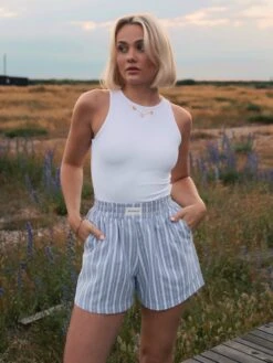 Elena Stripe Shorts - Blue 10 Elena Stripe Shorts - Blue -Blakely Frame185