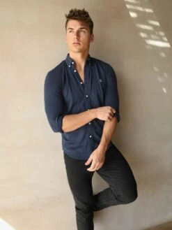 Arlo Soft Stretch Shirt - Navy -Blakely Frame38