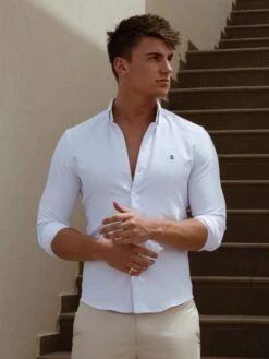 Caspian Fitted Stretch Shirt - White -Blakely Frame68