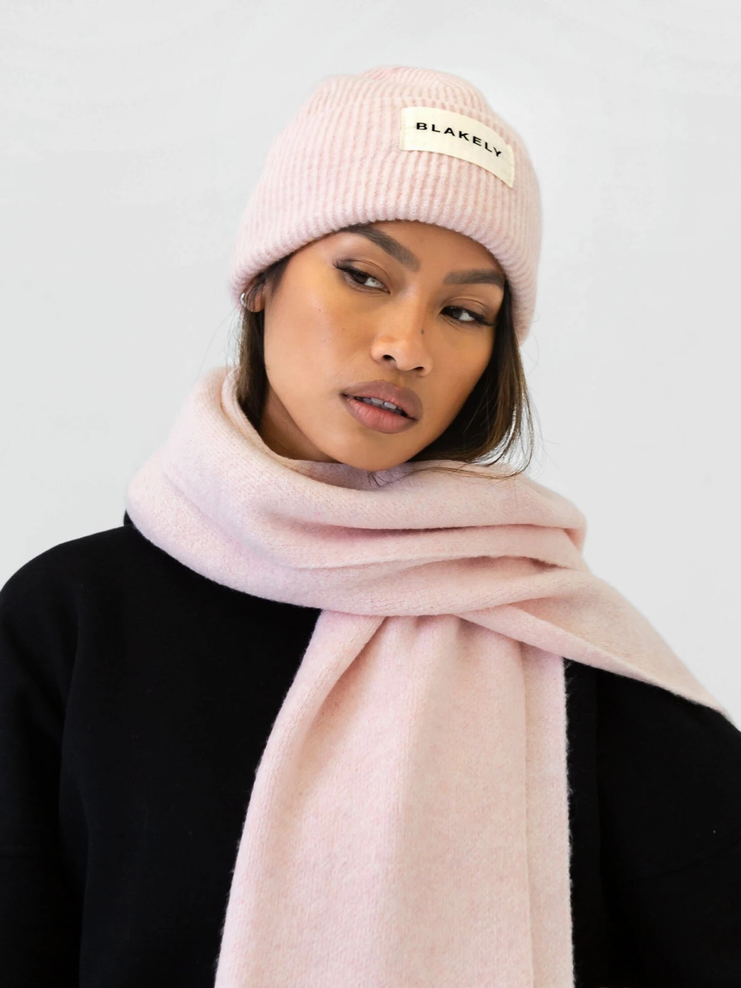 Label Knit Beanie - Marshmallow Pink 3 Label Knit Beanie - Marshmallow Pink