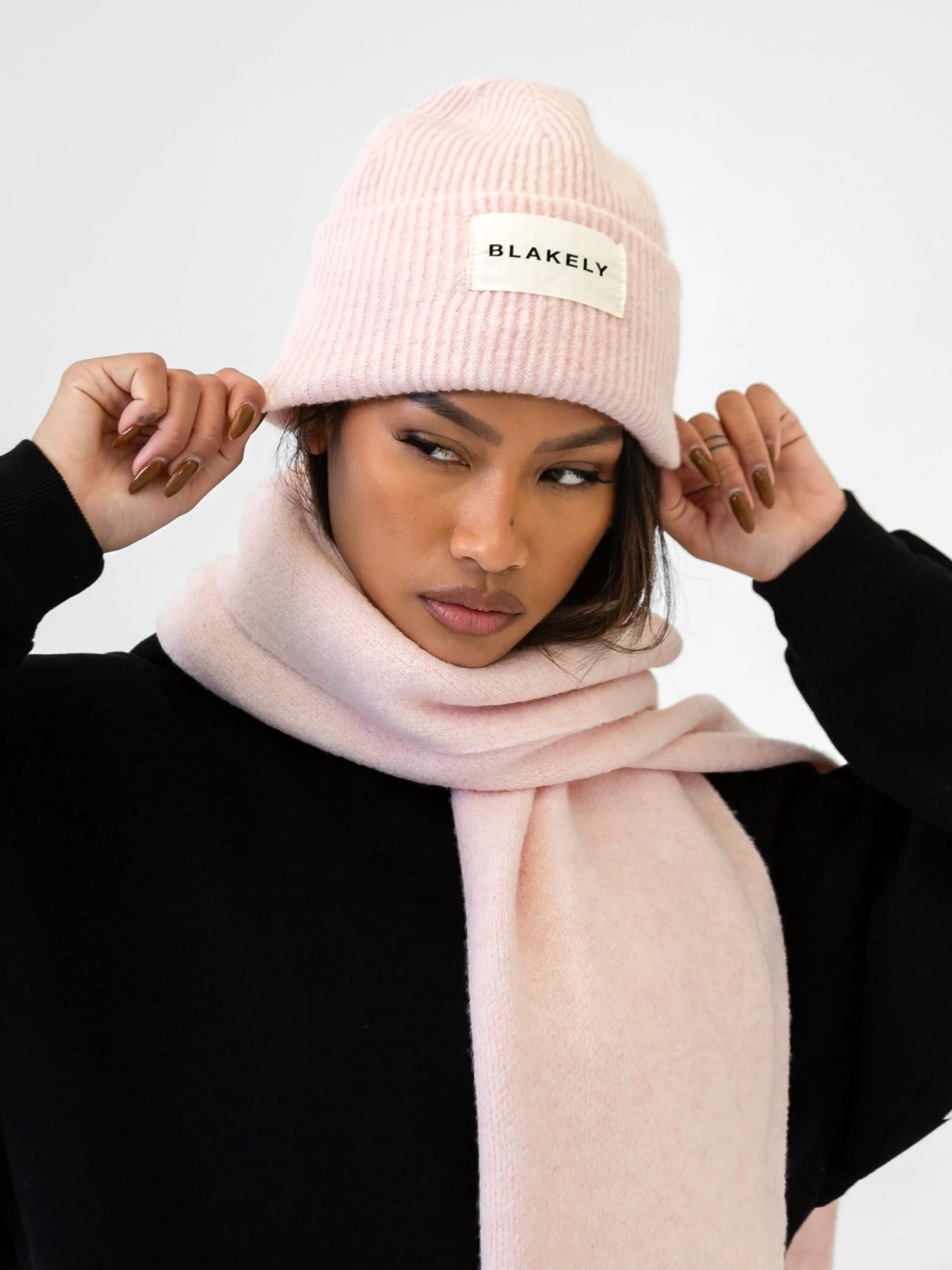 Label Knit Beanie - Marshmallow Pink 6 Label Knit Beanie - Marshmallow Pink - Image 4
