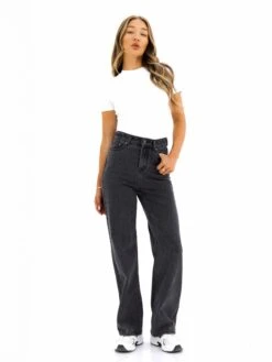 Blakely Wide Leg Jeans - Washed Black -Blakely J8007BLACK02D