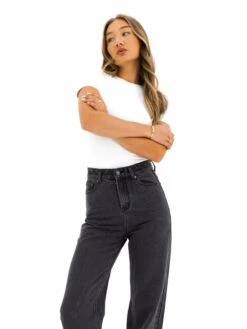 Blakely Wide Leg Jeans - Washed Black -Blakely J8007BLACK06D