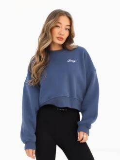 Off Duty Cropped Jumper - Steel Blue
