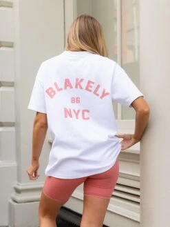 NYC Oversized T-Shirt - White & Sunrise Coral -Blakely NYC86BRANDD 44