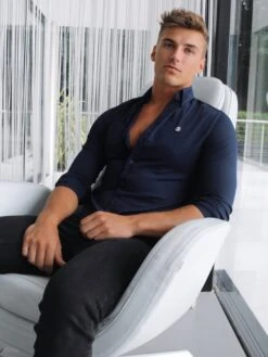 Worcester Fitted Stretch Shirt - Navy -Blakely Worcester 1D