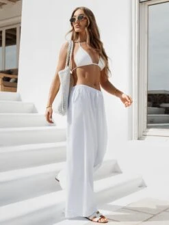 Mila Wide Leg Trousers - White -Blakely milabrandD 1